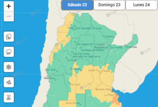El mapa del Servicio Meteorológico Nacional y el alerta por fuertes vientos y lluvia.